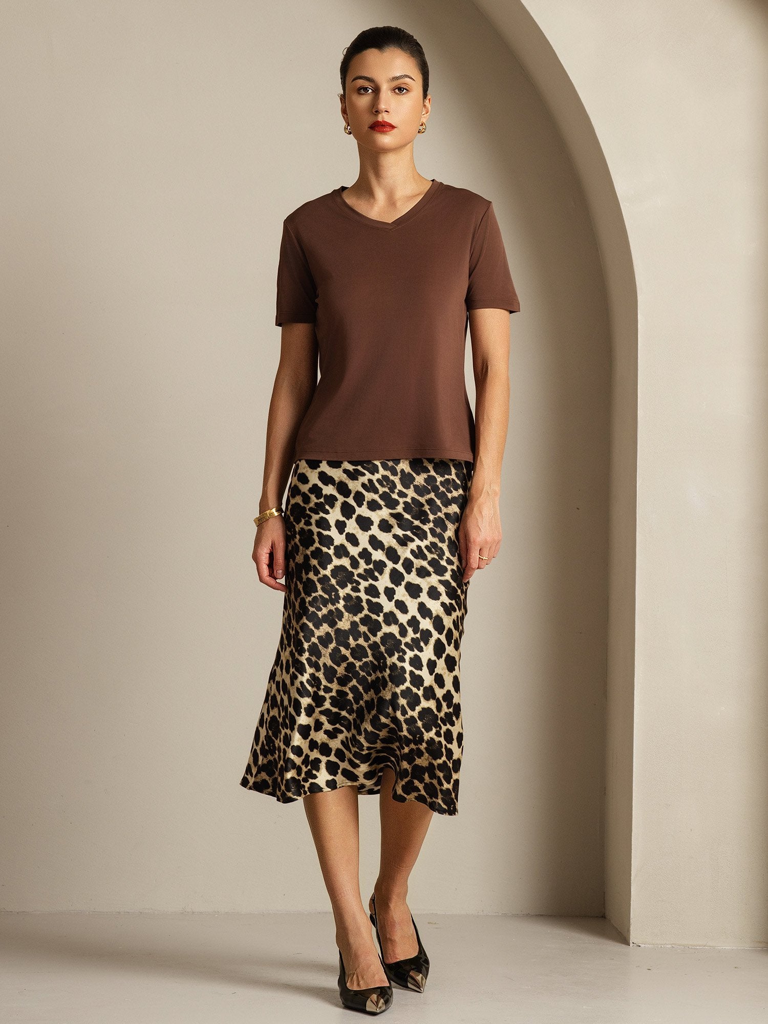 [Caffè] SilkSilky-IT Seta pura Womens T-Shirt 008