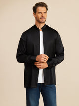 [Nero] SilkSilky-IT Long Sleeve Stand Collar Camicia da uomo 004