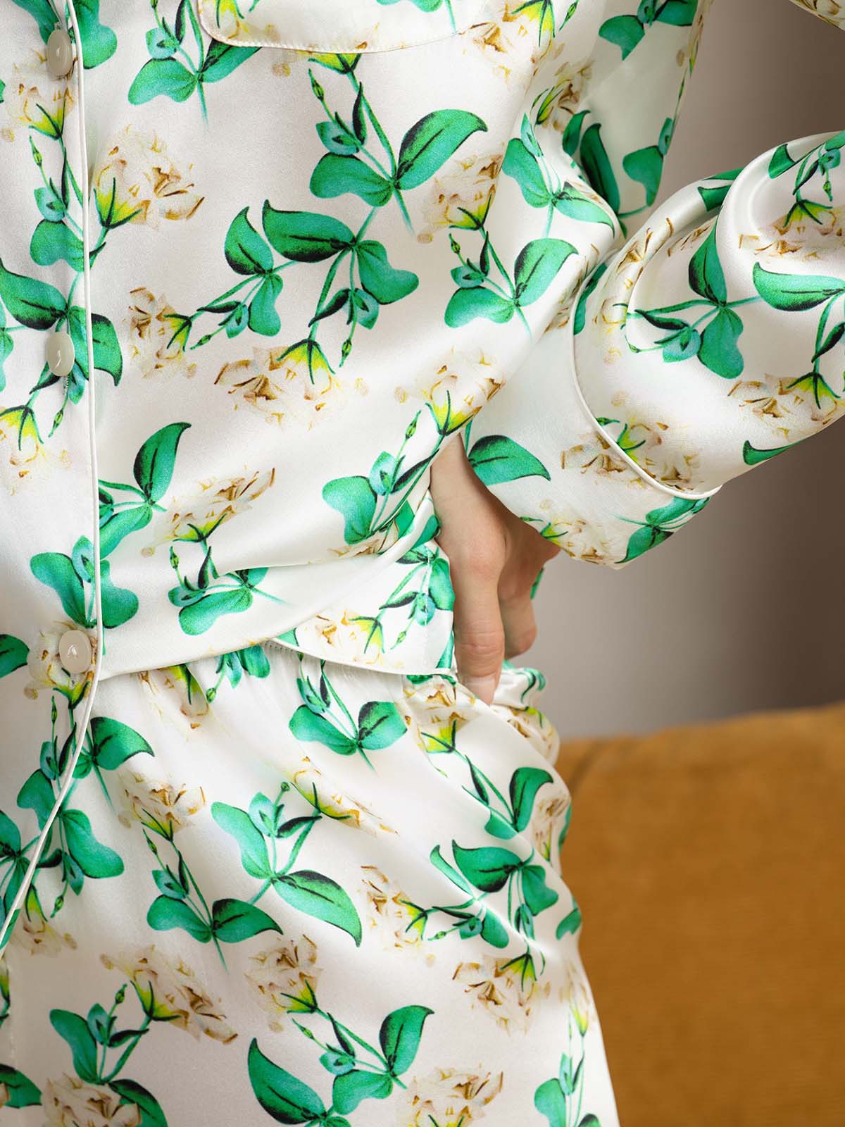 [Floreale Verde] SilkSilky-IT Seta pura Womens Pajamas 008