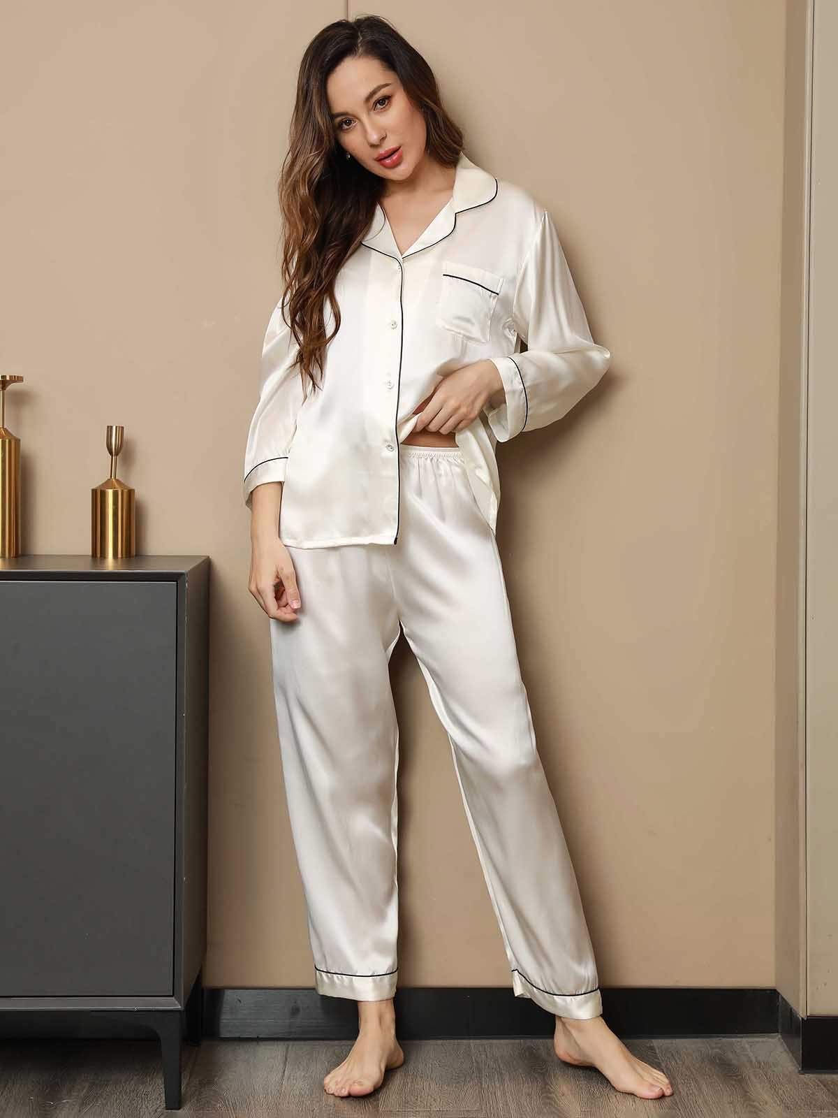 [Bianco] SilkSilky-IT Seta pura Womens Pajamas 004