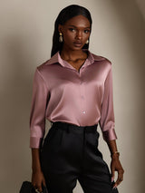 [Malva Pallido] SilkSilky-IT 3/4 Sleeve Lapel Collar Camicie da donna 001