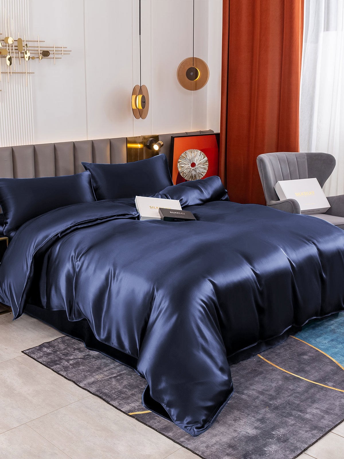 [Blu Scuro] SilkSilky-IT 19Momme Seta pura Bedding Set 003