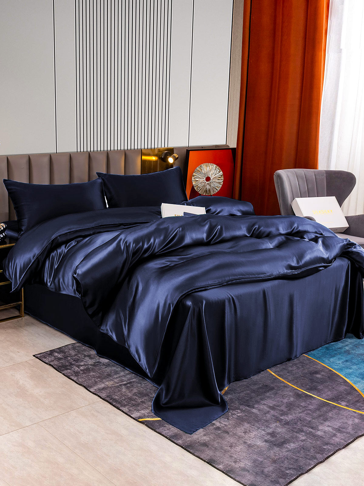 [Blu Scuro] SilkSilky-IT 22Momme Seta pura Bedding Set 003