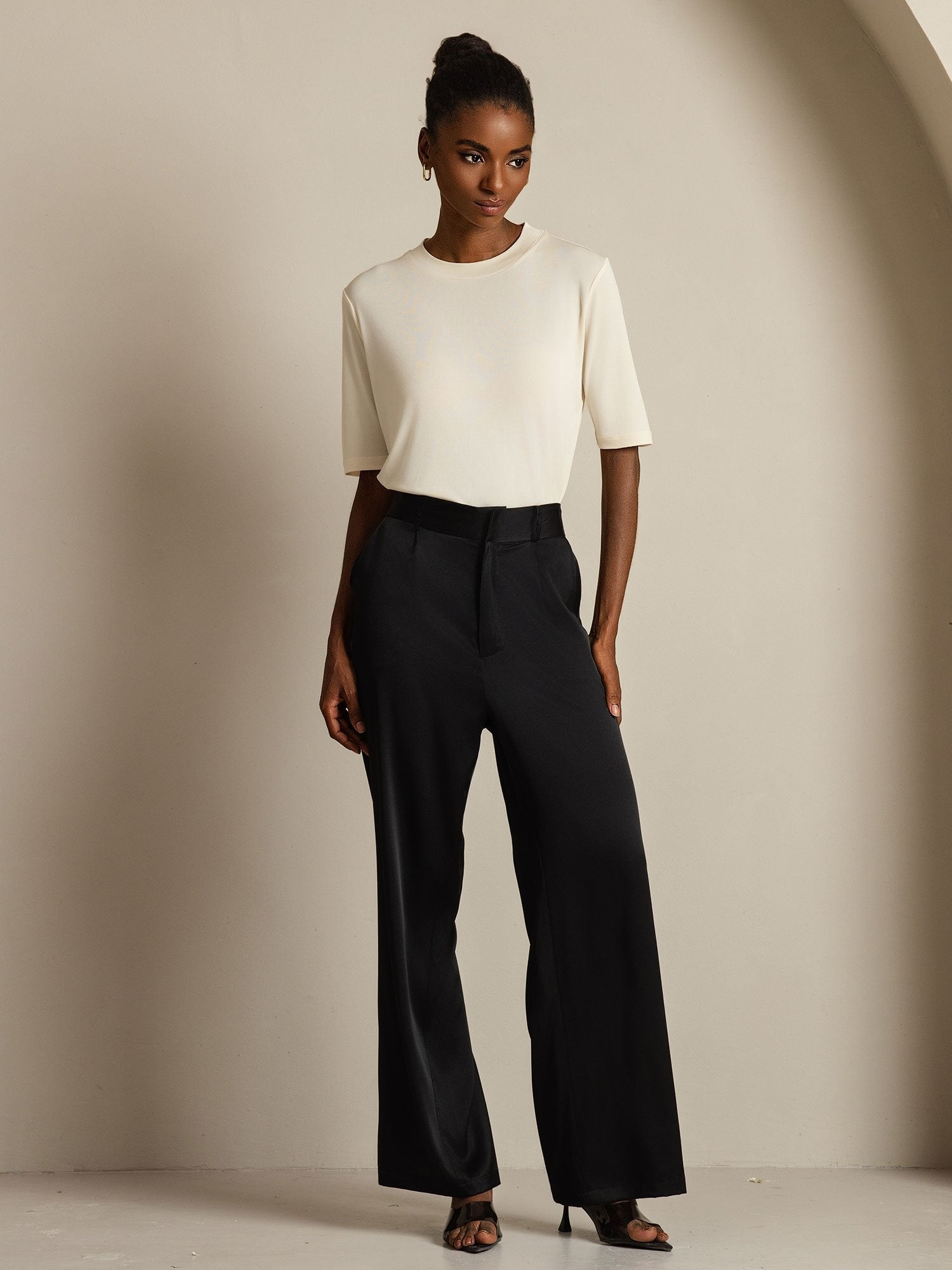 [Beige] SilkSilky-IT Seta pura Womens T-Shirt 009