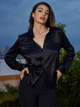 [Nero] SilkSilky-IT Long Sleeve Lapel Collar Camicie da donna 001