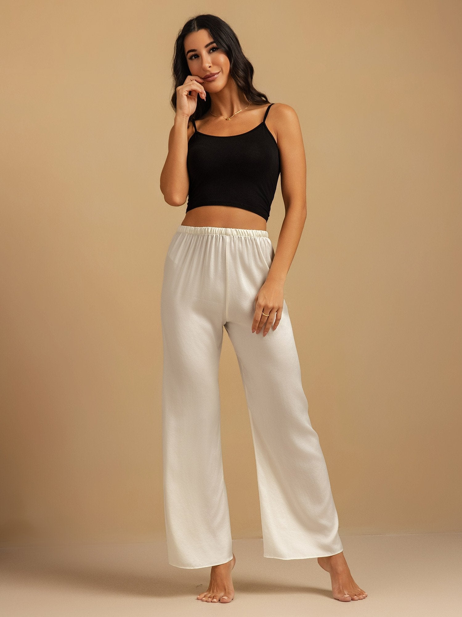 [Bianco] SilkSilky-IT 19Momme Seta Womens Sleep Bottoms 005,