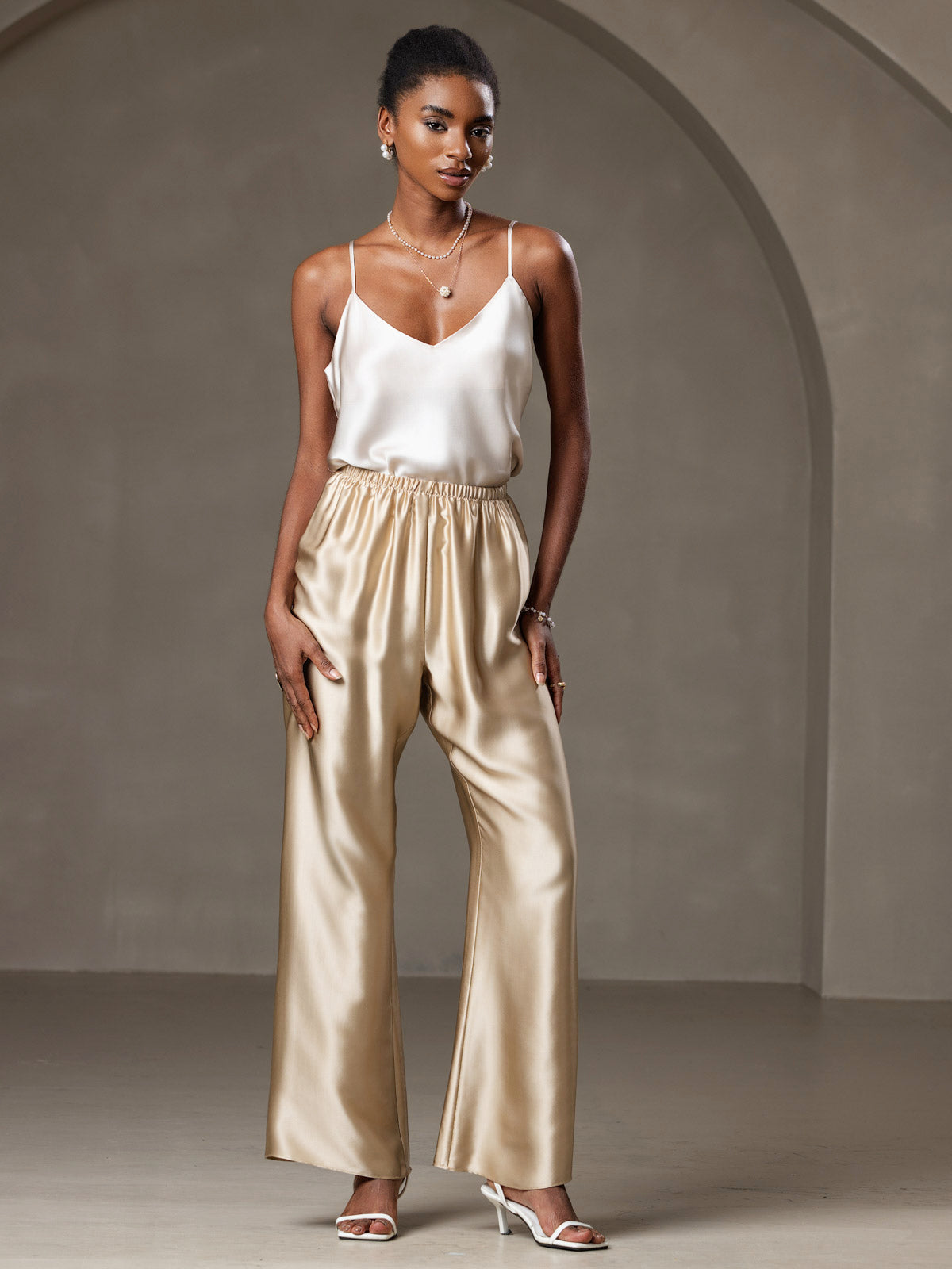 [Beige] SilkSilky-IT Seta pura Camisoles 005