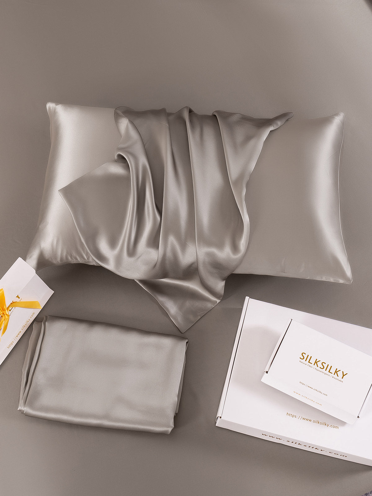 SilkSilky-IT 19Momme Seta pura Pillowcase Grigio 008