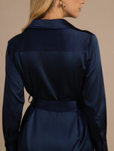 [Blu Scuro] SilkSilky-IT Long Sleeve Lapel Collar Vestiti da donna 005