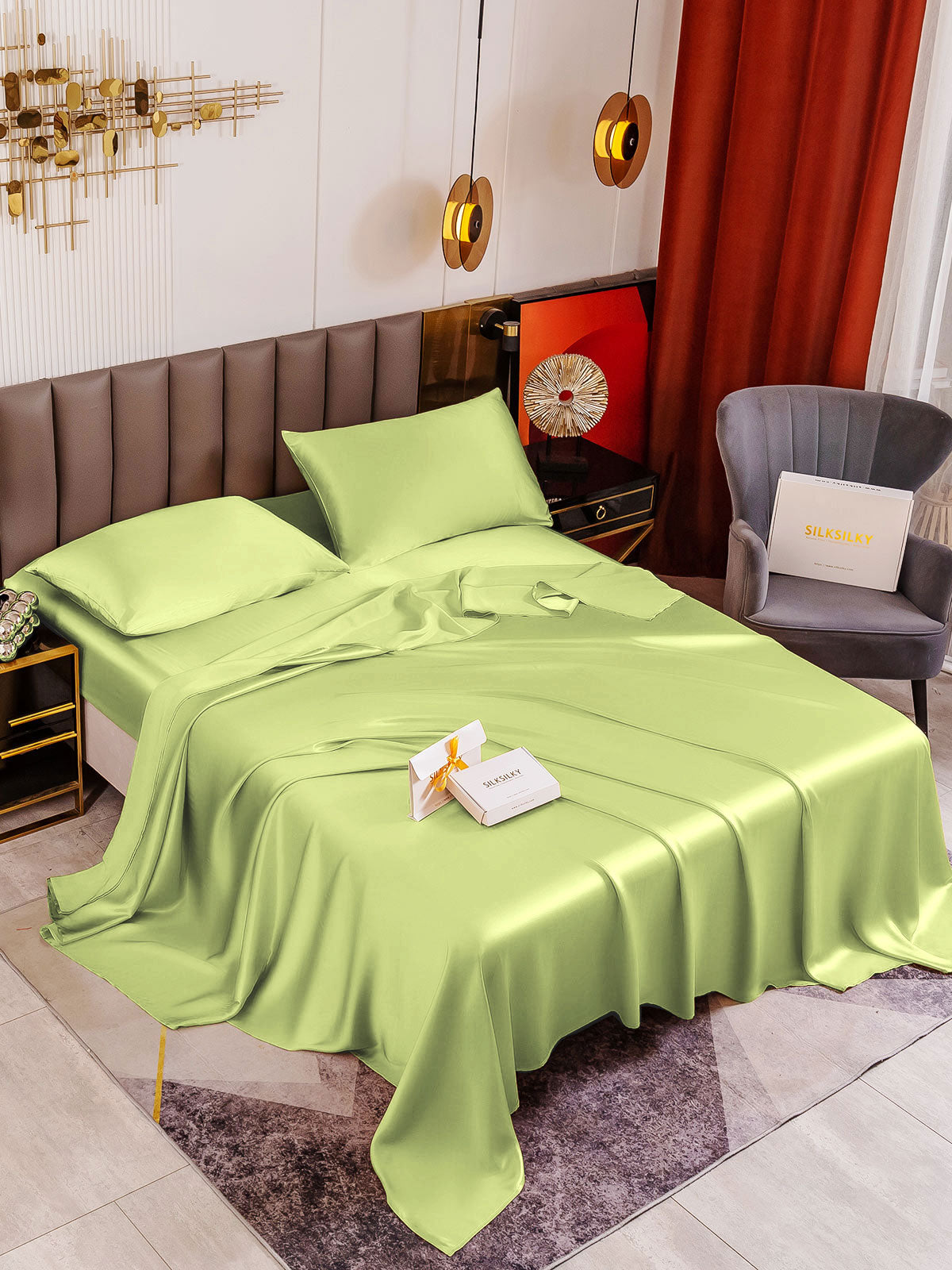 [Menta Verde] SilkSilky-IT 19Momme Seta pura Bedding Set 001