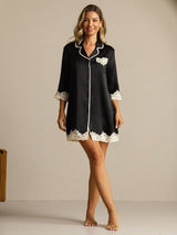 [Nero] SilkSilky-IT Seta pura Colletto risvolto Camicia da notte 006