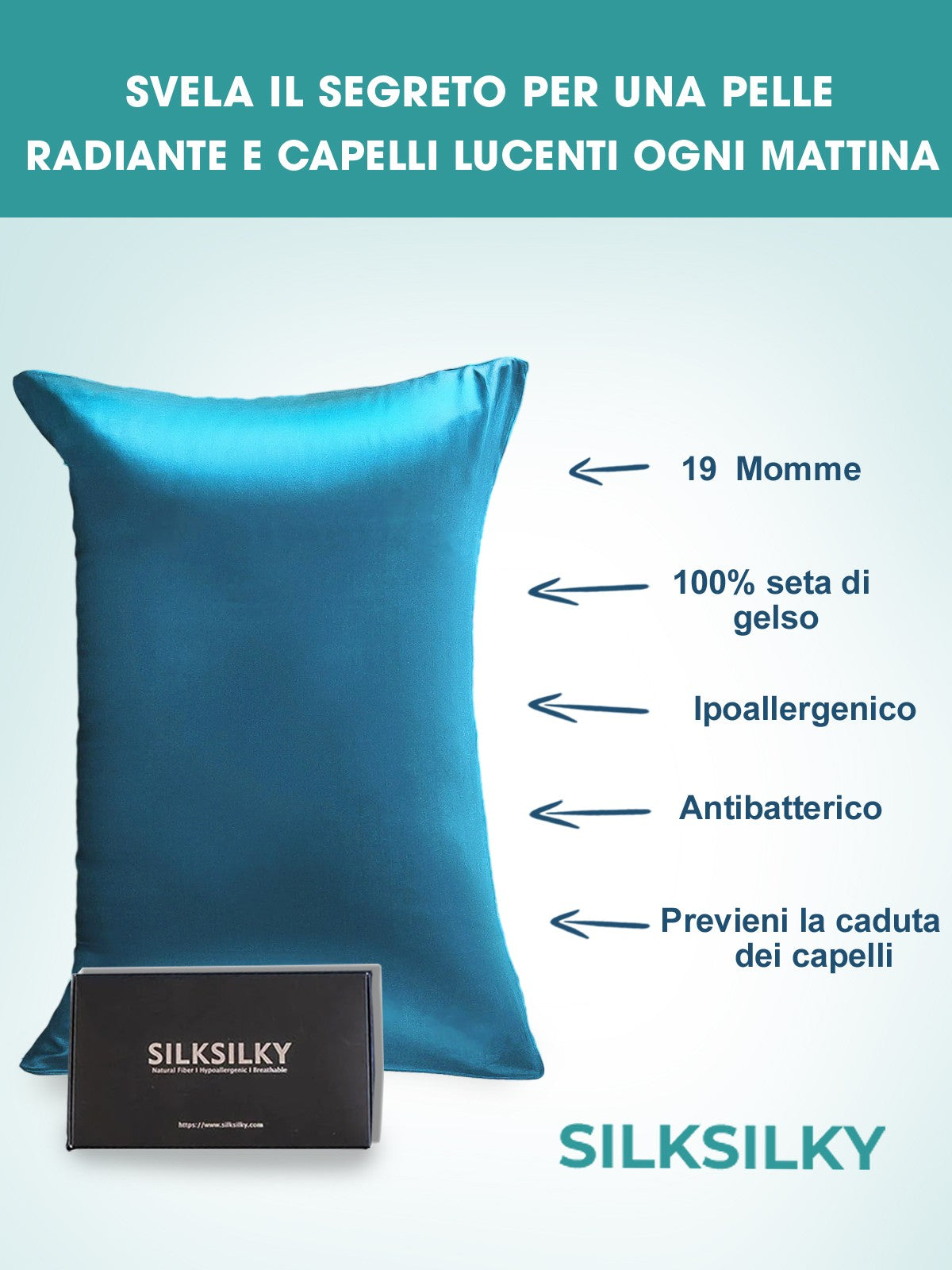 SilkSilky-IT 19Momme Seta pura Pillowcase Verdeacqua 003