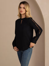 [Nero] SilkSilky-IT Long Sleeve Keyhole Neck Bluse 004