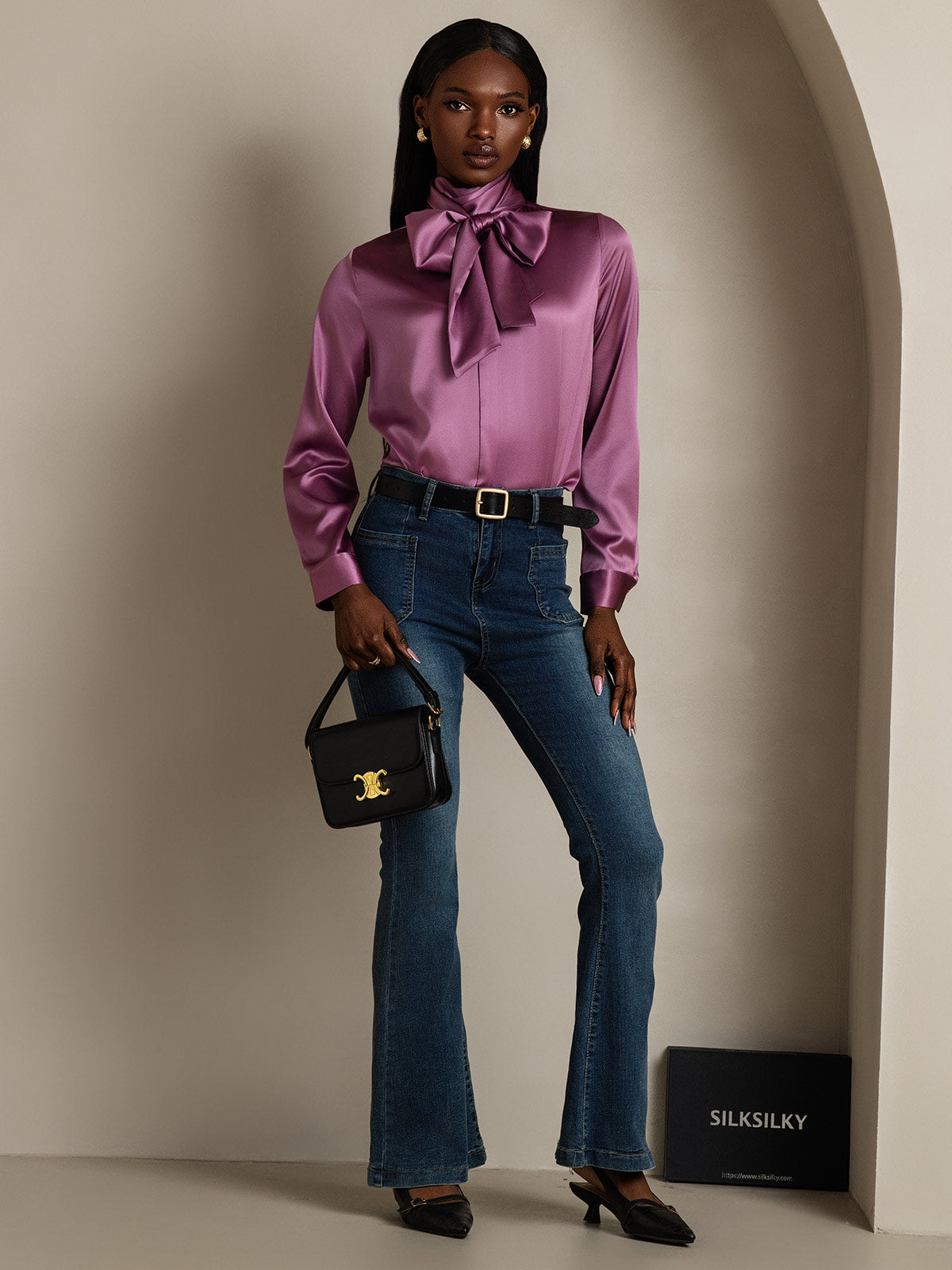 [Viola Scuro] SilkSilky-IT 19Momme Seta Manica lunga Blouse 007