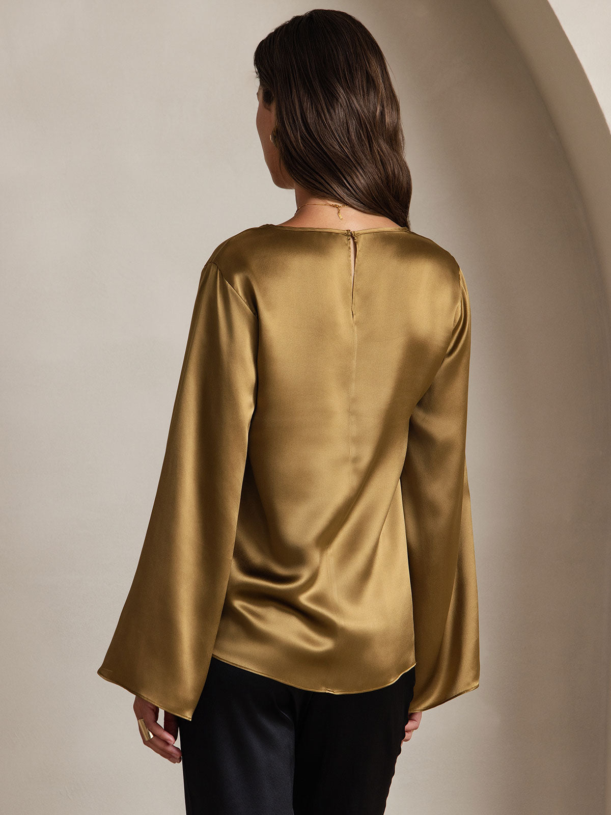 [Marrone] SilkSilky-IT 19Momme Seta Womens T-Shirt 002