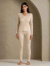 [Beige] SilkSilky-IT Long Sleeve V Neck Intimo Lungo Donna 001