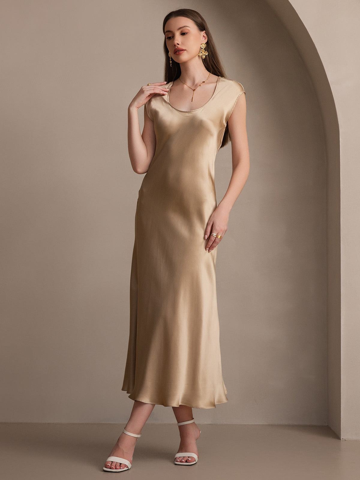 [Champagne] SilkSilky-IT 19Momme Seta Dress 006