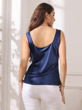 SilkSilky IT Seta pura Senza maniche Collo a U Cami BluAcuro 002