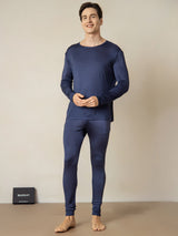 [Blu Scuro] SilkSilky-IT Long Sleeve Round Neck Intimo Lungo Uomo 001