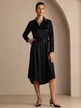 [Nero] SilkSilky-IT Long Sleeve Lapel Collar Vestiti da donna 001