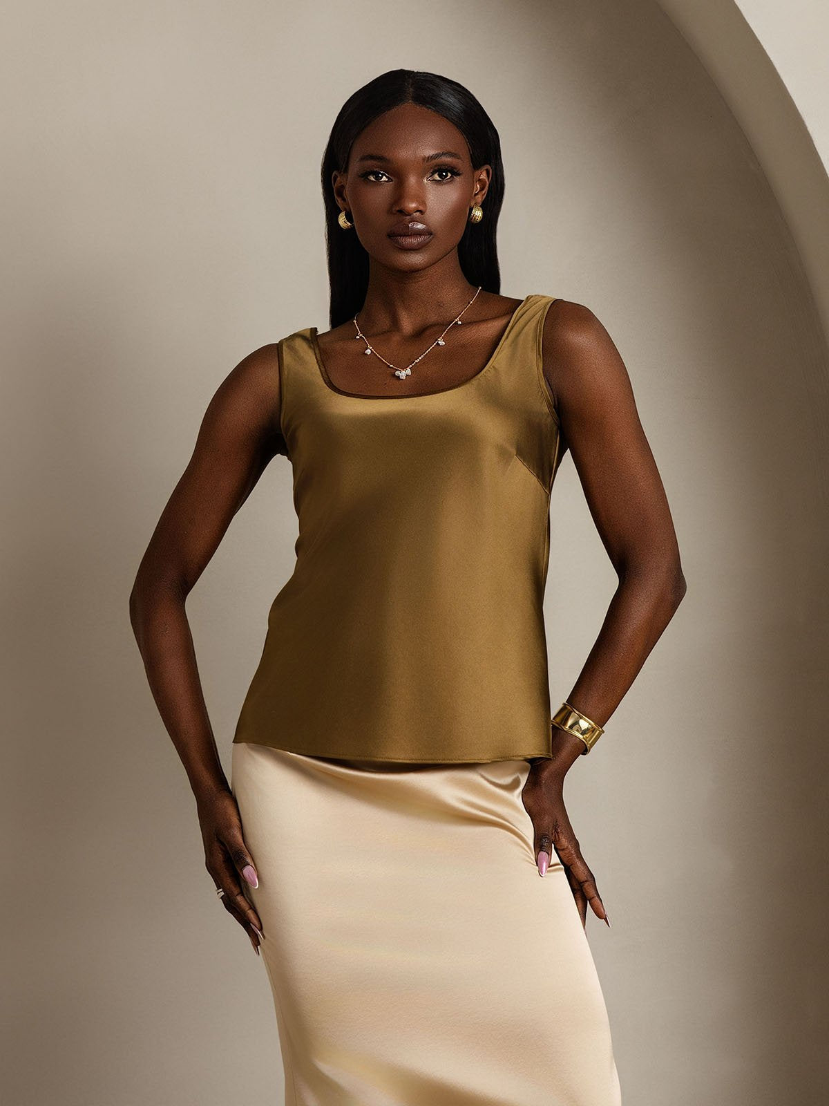 [Marrone] SilkSilky-IT 19Momme Seta Camisoles 001