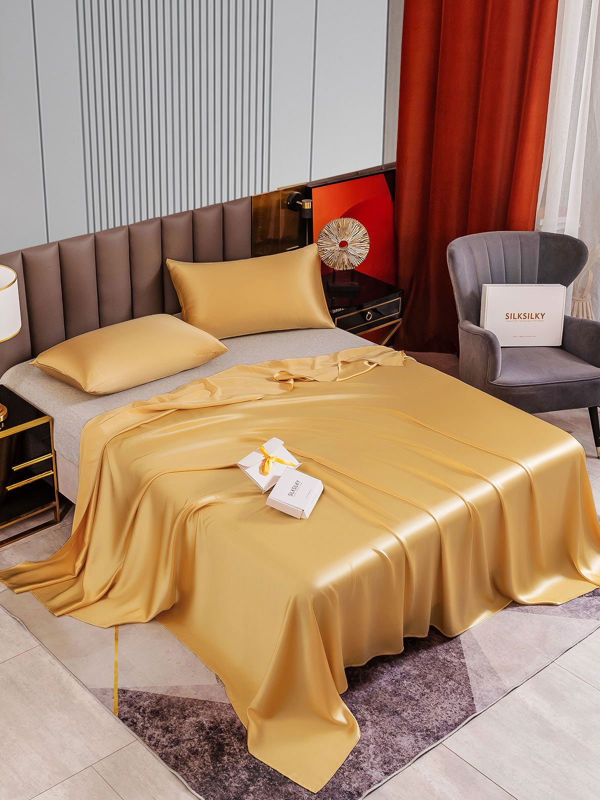 [Champagne] SilkSilky-IT 22Momme Seta pura Bedding Set 002