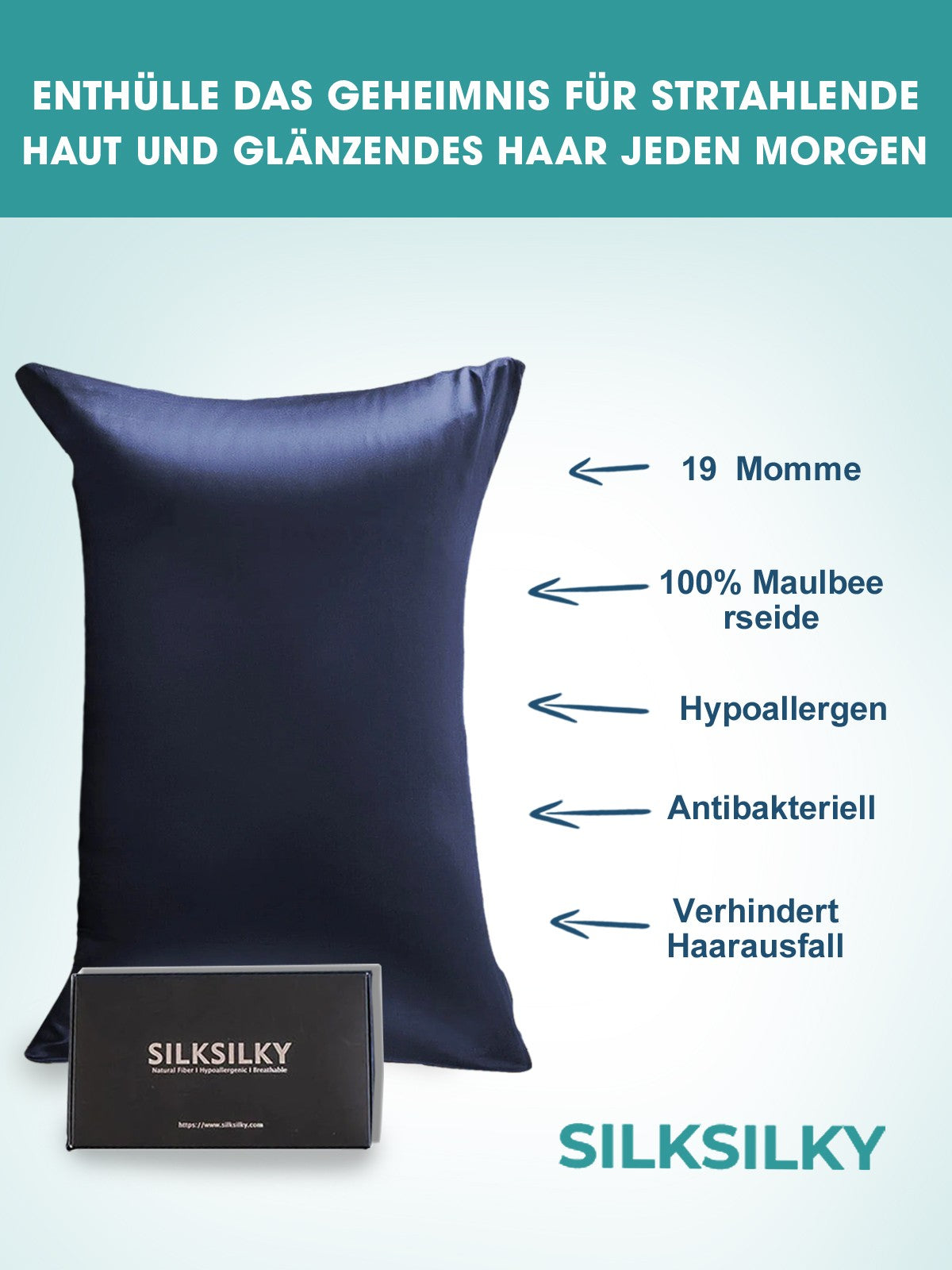 [Blu Scuro] SilkSilky-IT 19Momme Seta pura Pillowcase 002