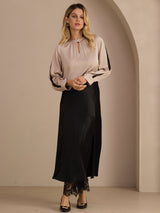 [Marrone Chiaro] SilkSilky-IT Long Sleeve Keyhole Neck Bluse 007