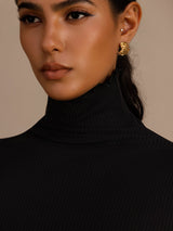 [Nero] SilkSilky-IT Long Sleeve Turtle Neck Magliette donna 006