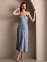 [Blu Grigiastro] SilkSilky-IT Sleeveless V Neck Vestiti da donna 006