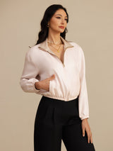 [MarroneChiaro+Rosa] SilkSilky-IT 18Momme Manica lunga Collo Alto Capispalla da donna 005