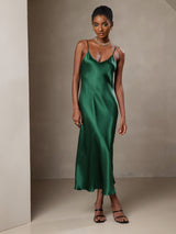 [Verde] SilkSilky-IT Sleeveless V Neck Vestiti da donna 001