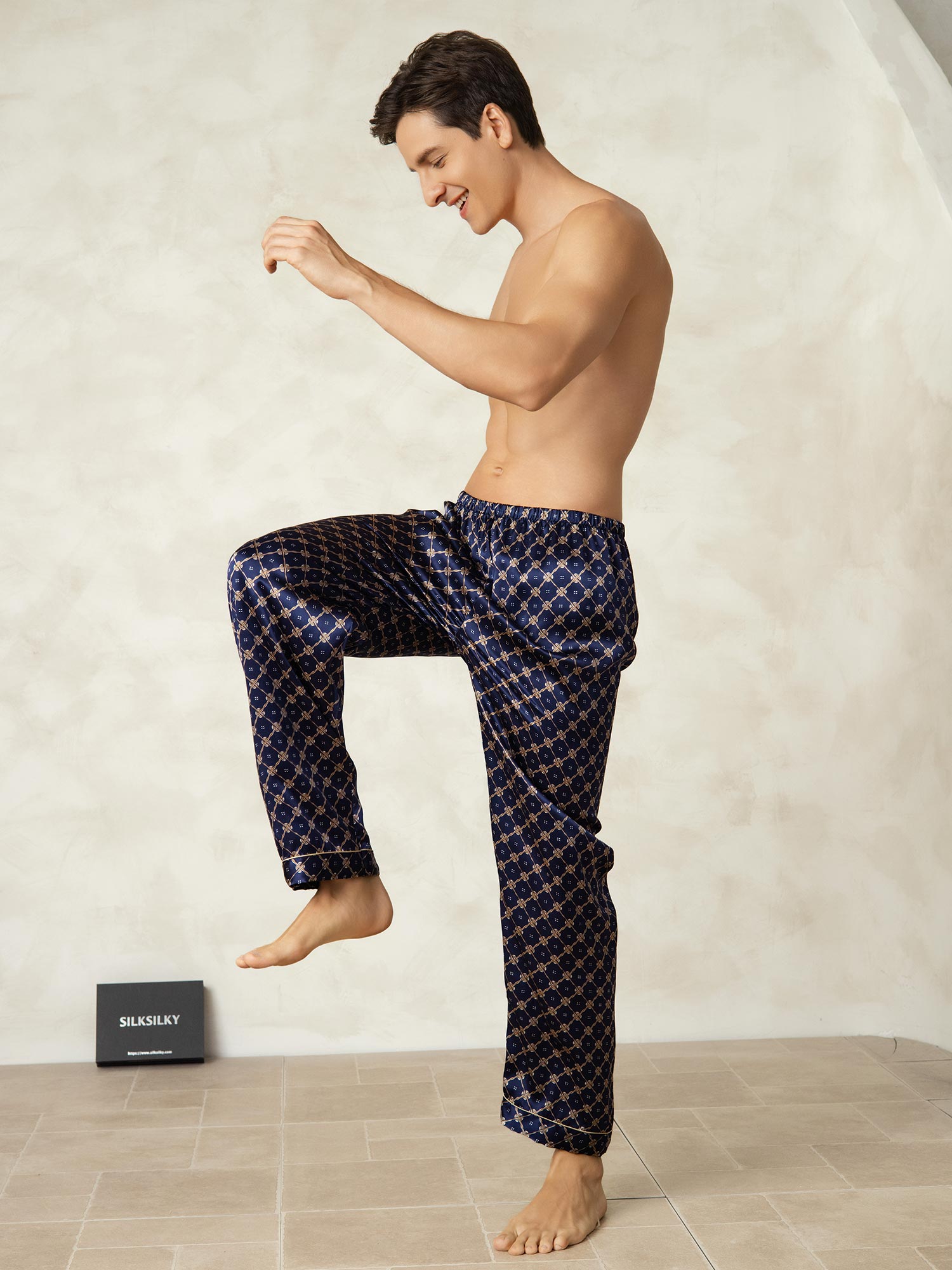[Catena Blu Navy] SilkSilky-IT Seta pura Mens Sleep Bottoms 005