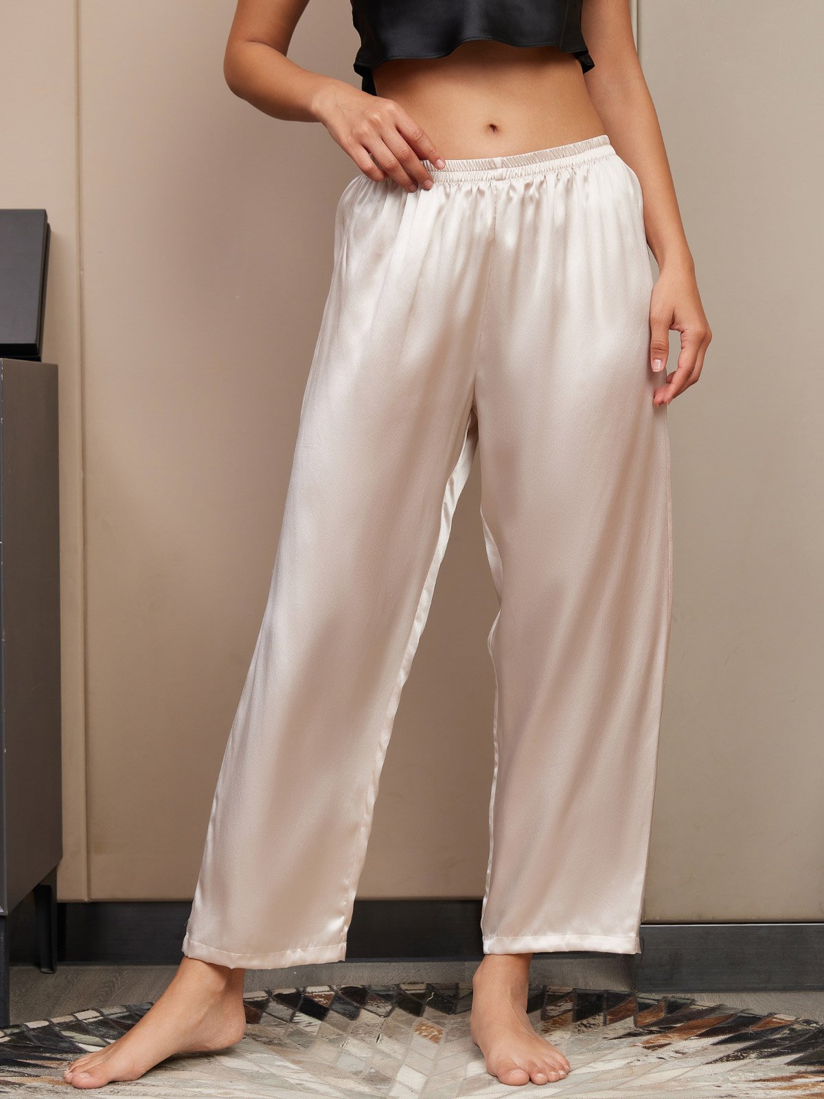 [Beige Chiaro] SilkSilky-IT Seta pura Womens Sleep Bottoms 001