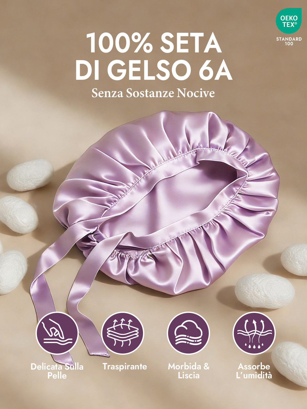 [Lavanda] SilkSilky-IT Cuffia di seta 002