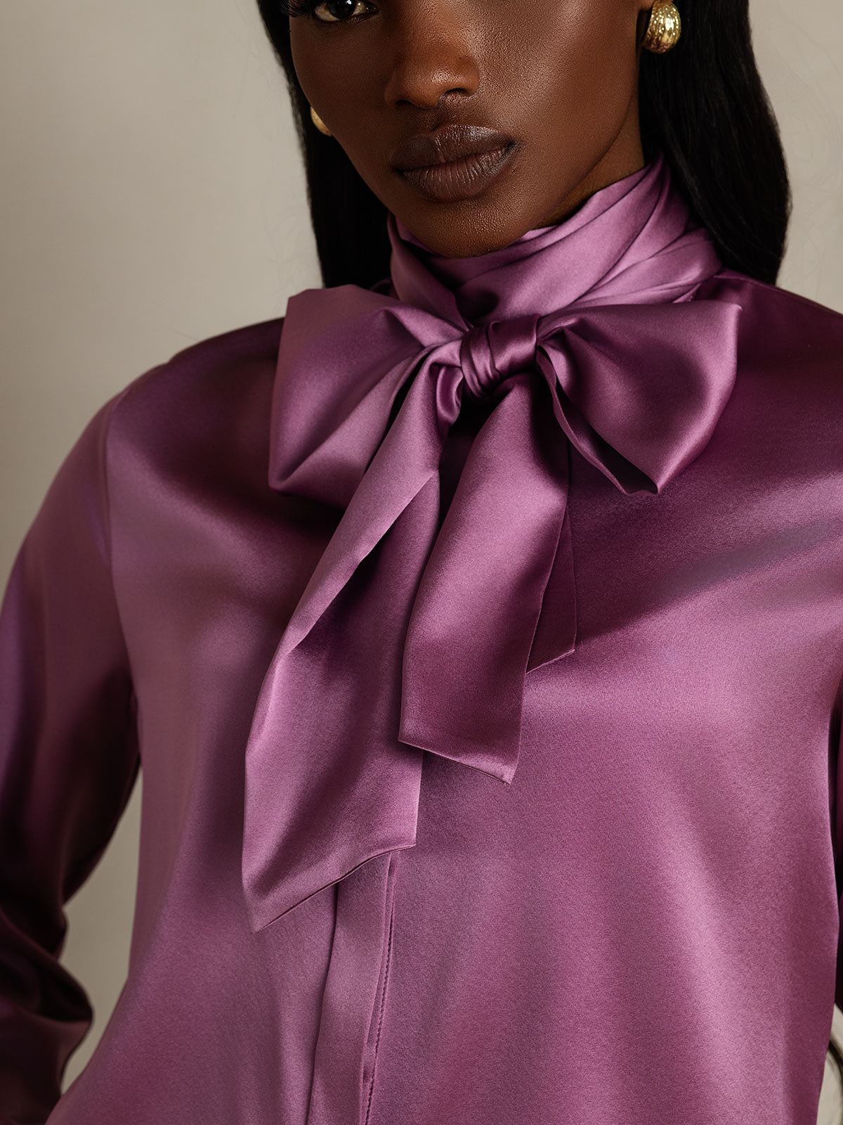 [Viola Scuro] SilkSilky-IT 19Momme Manica lunga Camicette 008