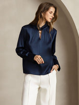 [Blu Scuro] SilkSilky-IT 19Momme Seta Womens Shirt 006