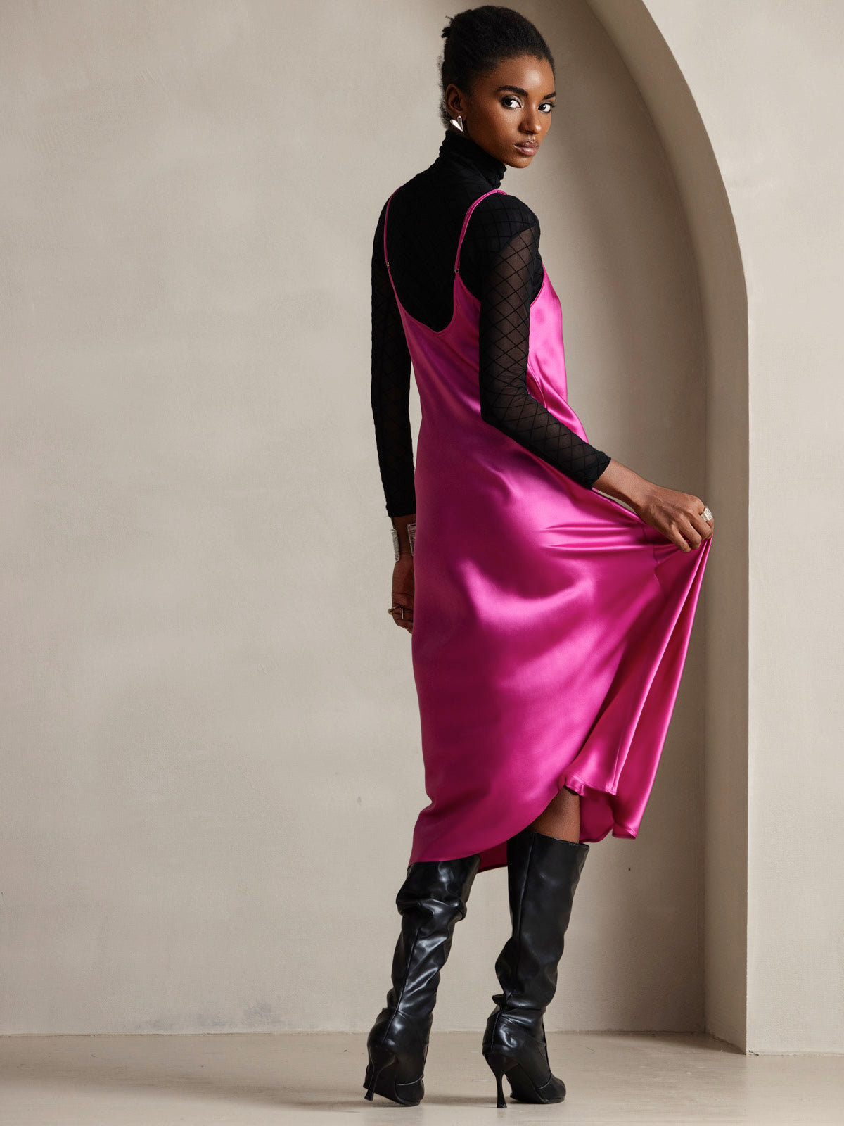 [Rosa Rossa] SilkSilky-IT Tirantes Finos Scollo a V Vestiti da donna 002