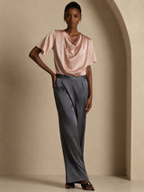 [Toscana] SilkSilky-IT Short Sleeve Cowl Neck Bluse 005