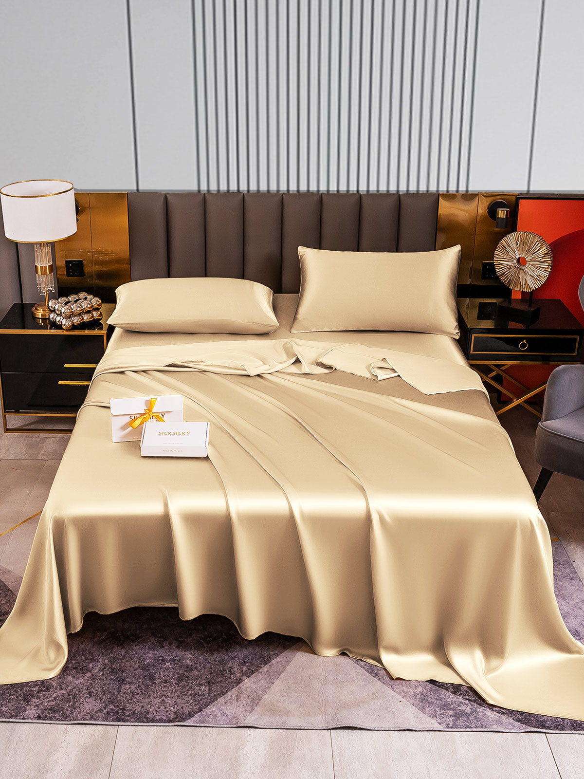 [Beige] SilkSilky-IT 22Momme Seta pura Bedding Set 001