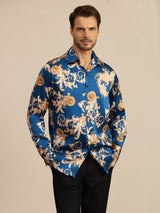 [Drago Navy] SilkSilky-IT Long Sleeve Lapel Collar Camicia da uomo 003