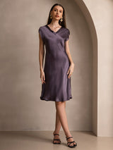 [Grigio Porpora] SilkSilky-IT Cap Sleeve V Neck Camicia da notte 006