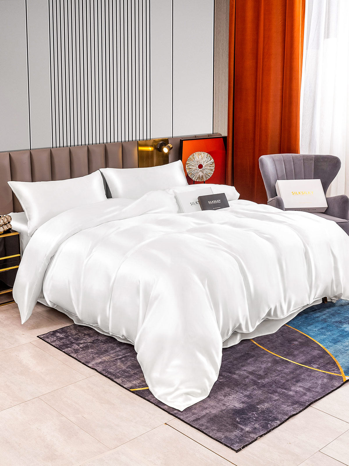 [Bianco] SilkSilky-IT 22Momme Set di biancheria da letto 002