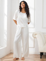 [Bianco] SilkSilky-IT Half Sleeve Round Neck Pigiami da donna 005