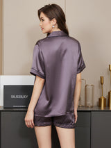 [Grigio Porpora] SilkSilky-IT Short Sleeve Lapel Collar Pigiami da donna 002