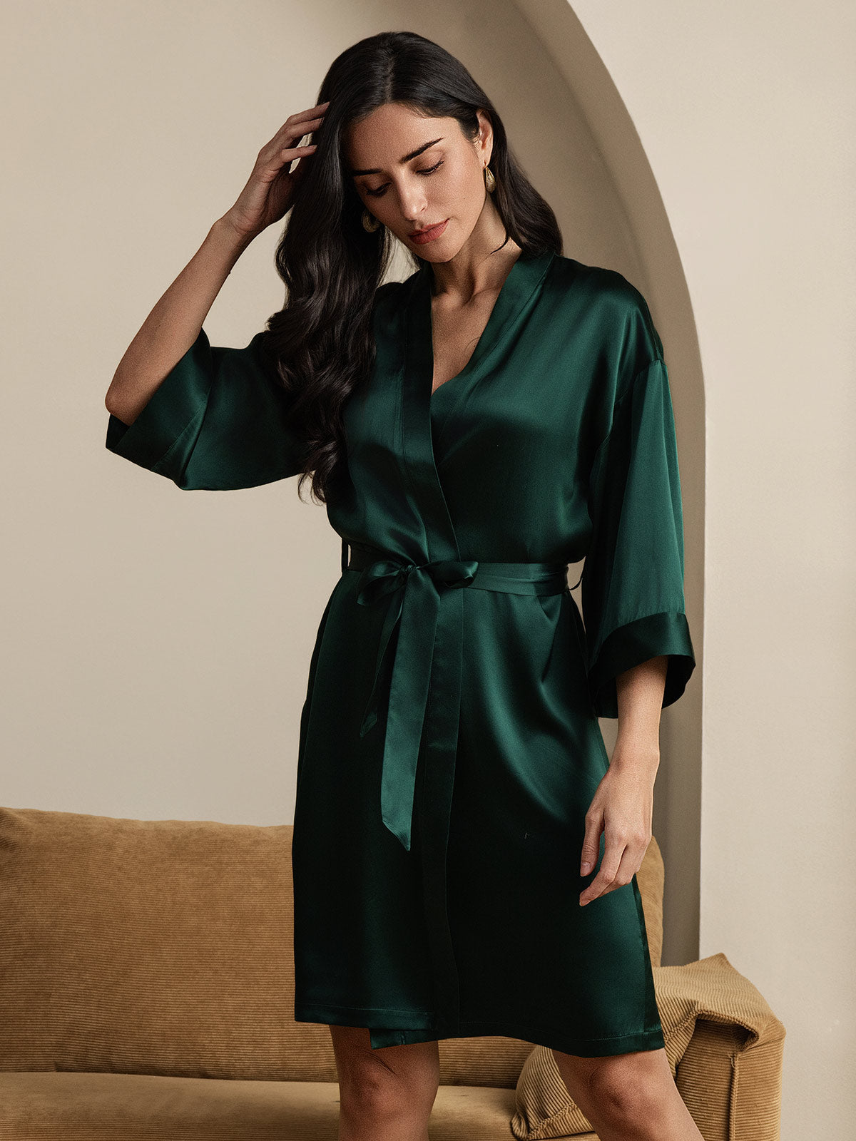 [Verde Scuro] SilkSilky-IT Seta pura Womens Robe 006