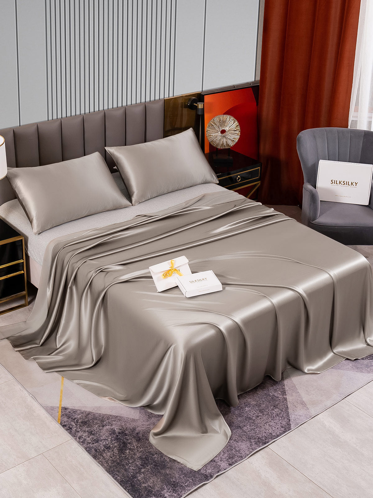 SilkSilky IT 22Momme Seta pura Bedding Set Grigio 002