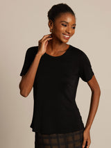 [Nero] SilkSilky-IT Maniche Corte Scollo rotondo Magliette donna 004