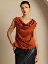 [Caramello] SilkSilky-IT Cap Sleeve Cowl Neck Magliette donna 001