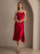 [Vino] SilkSilky-IT Tirantes Finos Collo drappeggiato Vestiti da donna 005